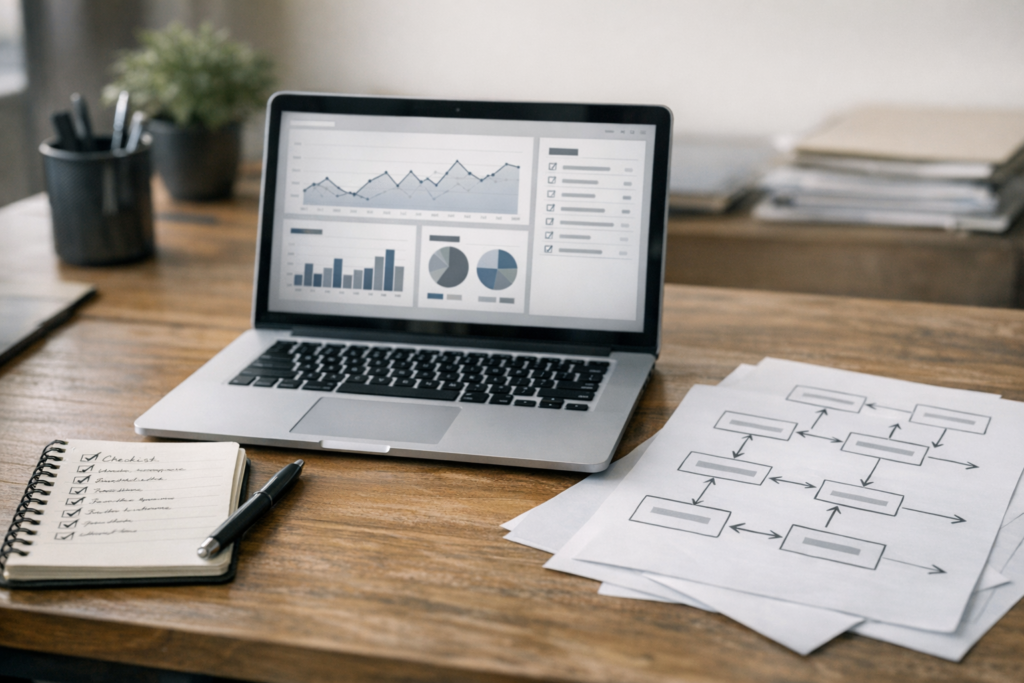 Plan de migration WordPress sans perte SEO : checklist et calendrier jour par jour sur 14 jours (avec KPI à vérifier) 4 Checklist de migration WordPress sans perdre SEO sur un bureau de travail