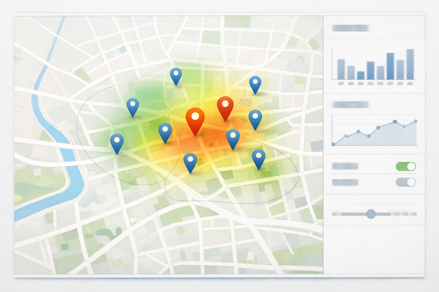 Carte avec épingles illustrant le prix SEO local