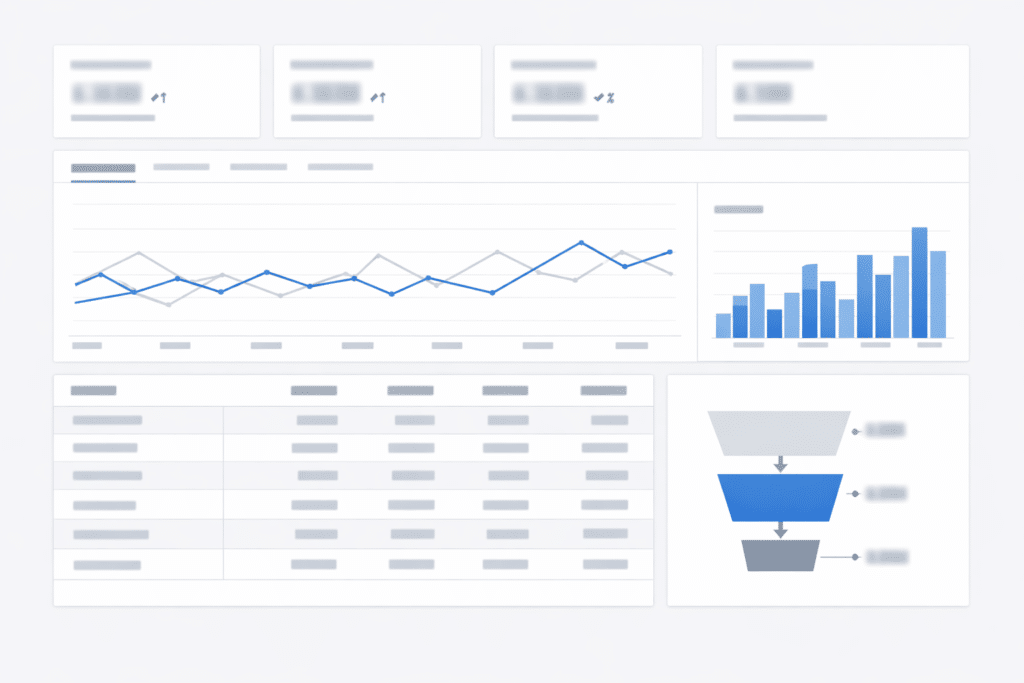 Interface analytics floue pour mesurer ROI SEO avec Search Console